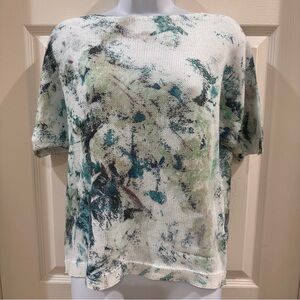 Luisa Ricci Abstract Floral Boat Neck Bat Wing Short Sleeve Knit Sweater SM